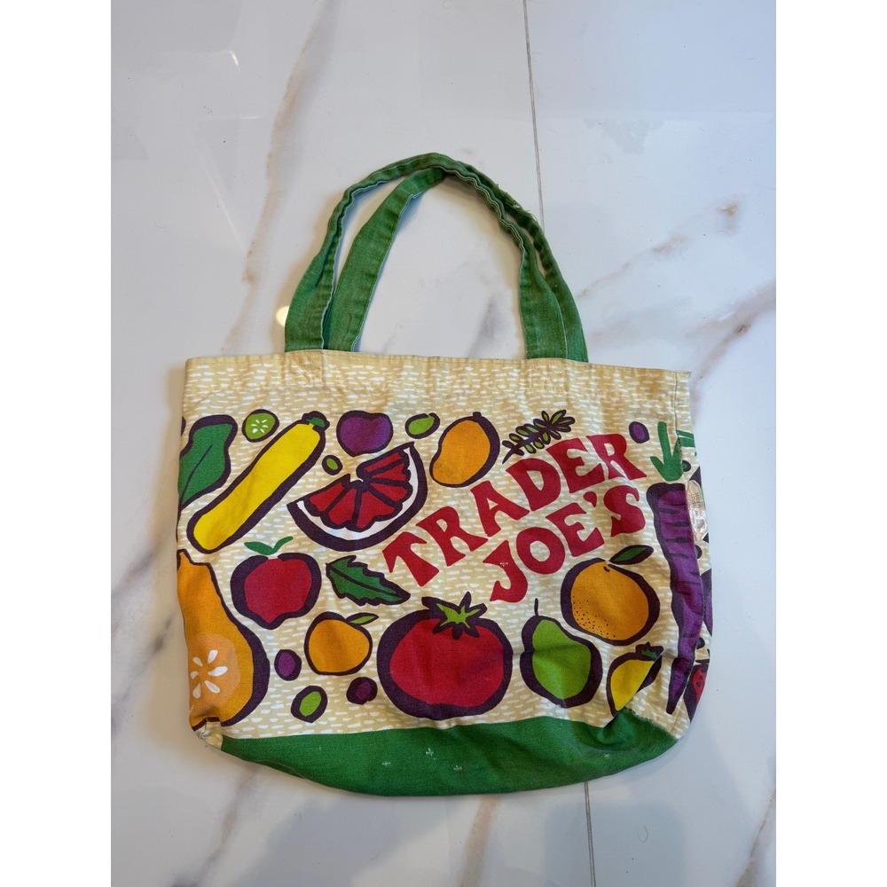 Trader Joe's Canvas Tote Bag Fruit Vegetable Print Reusable Grocery Shopping Bag